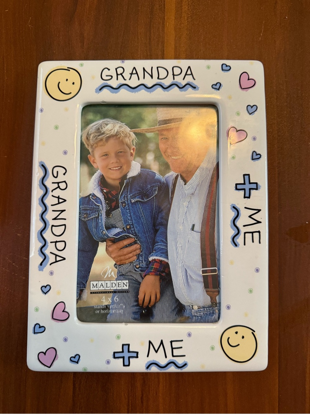 Vintage Malden White Ceramic 'Grandpa + Me' Frame with Pastel Accents
